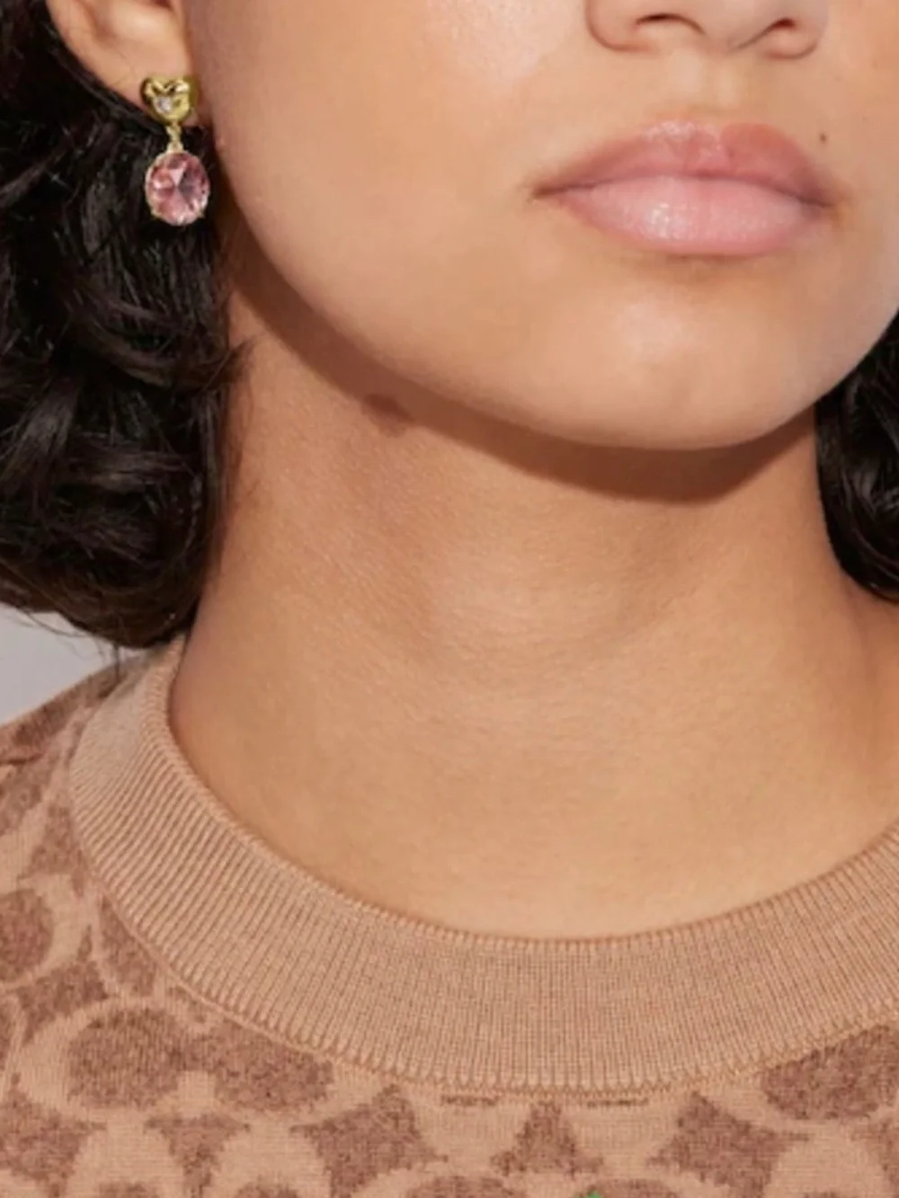 COACH Pink Crystal Heart Drop Earrings - Picture 4 of 5
